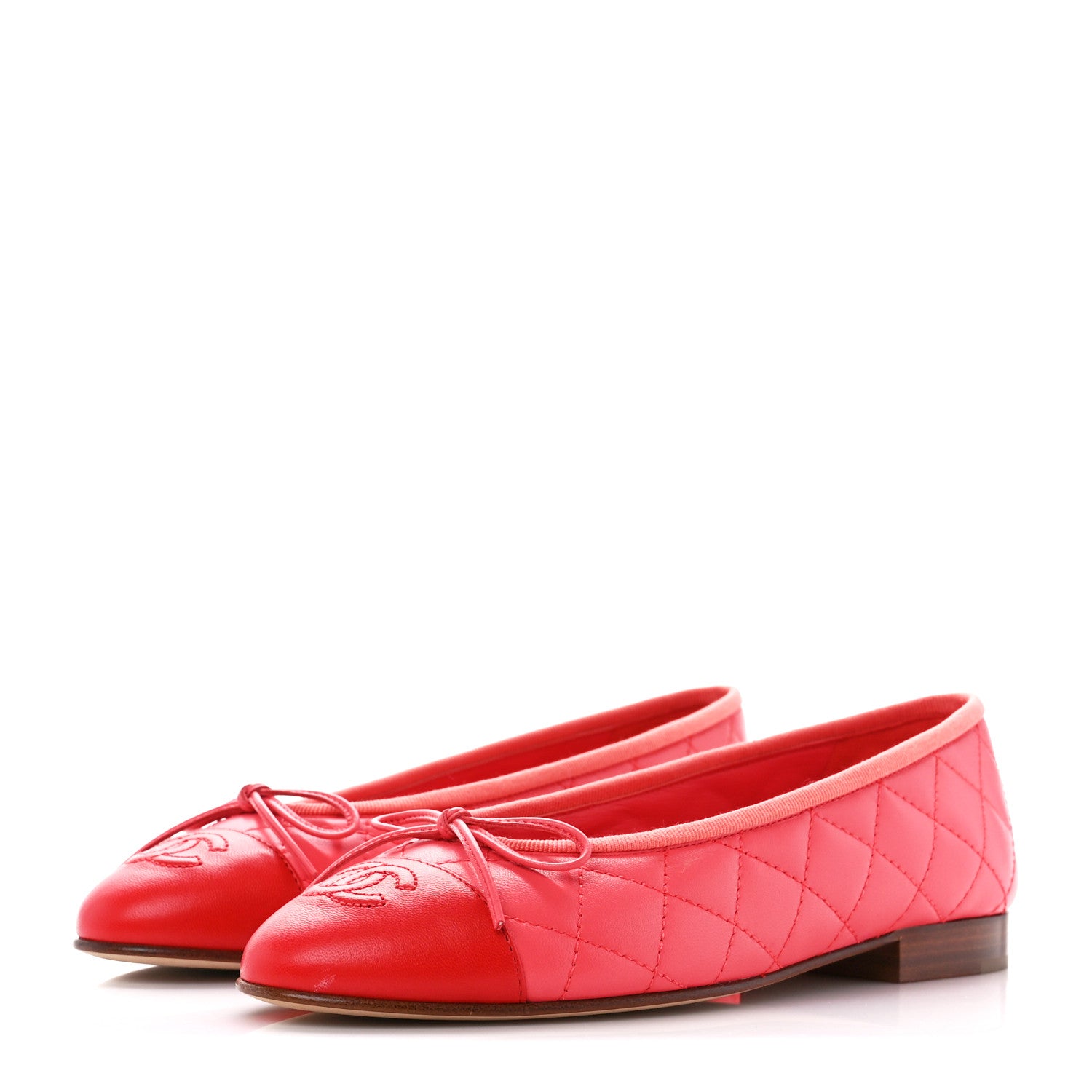 Chanel Lambskin Quilted CC Cap Toe Ballerina Flats 36 Pink Red 3 of 9