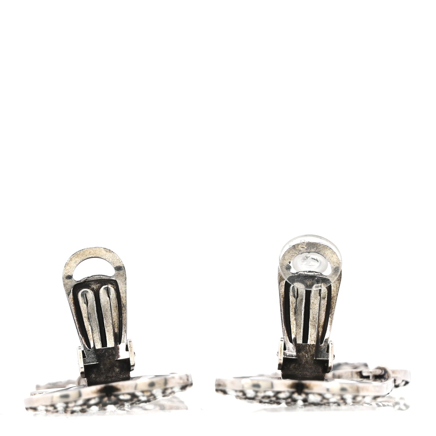Brass Crystal Monogram Heart Drop Clip Earrings Silver