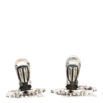 Saint Laurent Brass Crystal Monogram Heart Drop Clip Earrings Silver 3 of 5