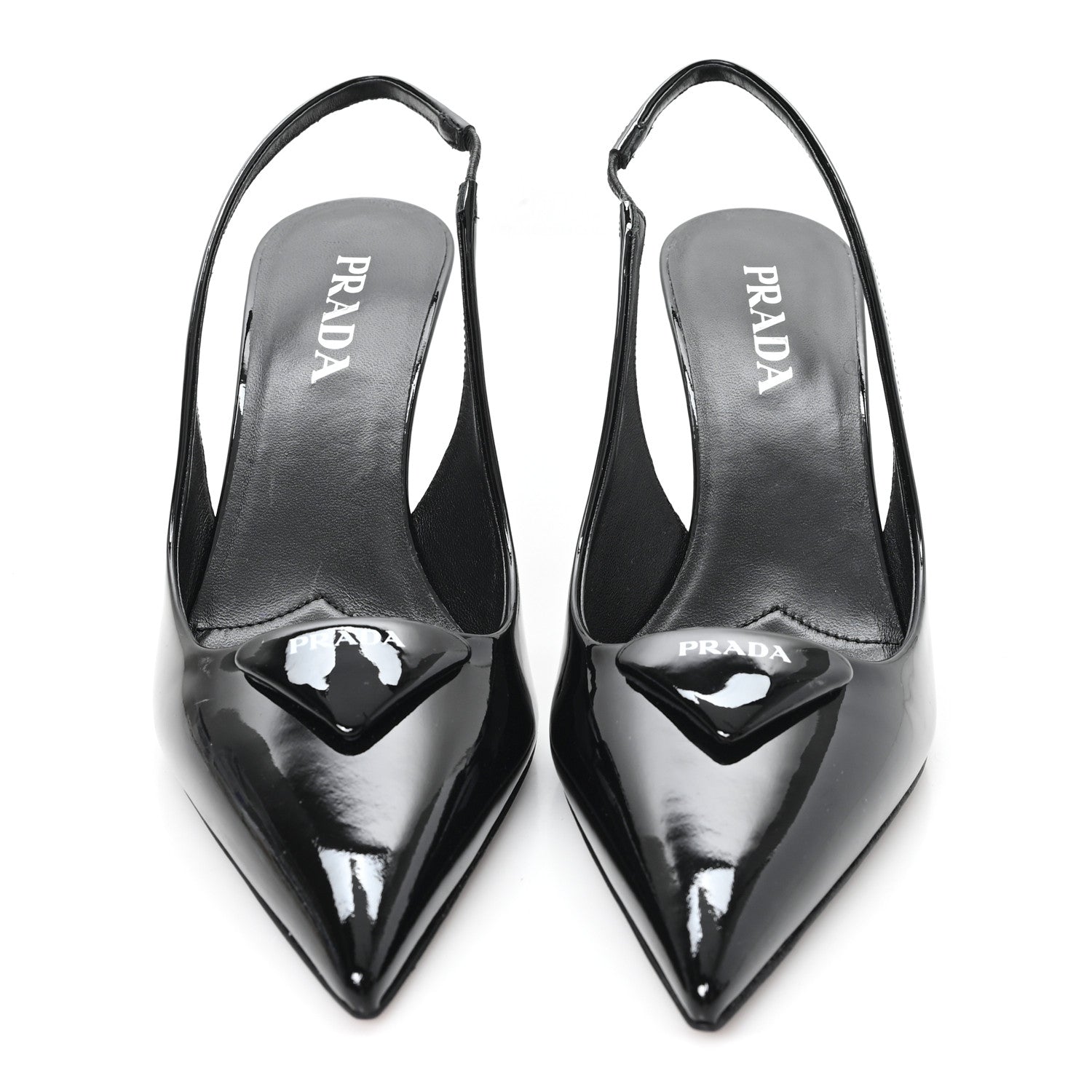 Prada Vernice Logo Pointed Toe Slingback Pumps 40 Black 4 of 10