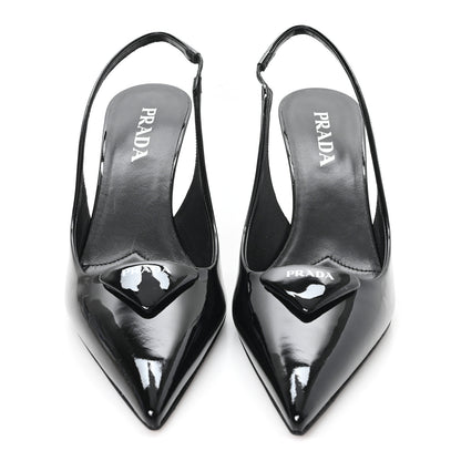 Prada Vernice Logo Pointed Toe Slingback Pumps 40 Black 4 of 10