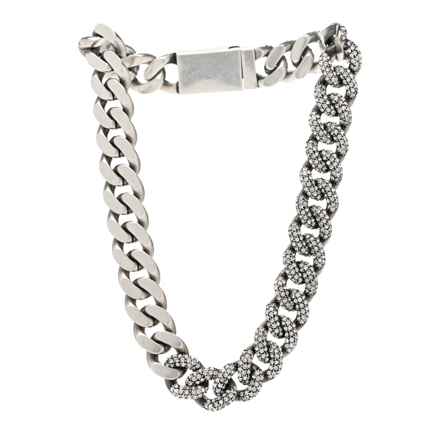 Crystal Curb Chain Necklace Oxidized Silver