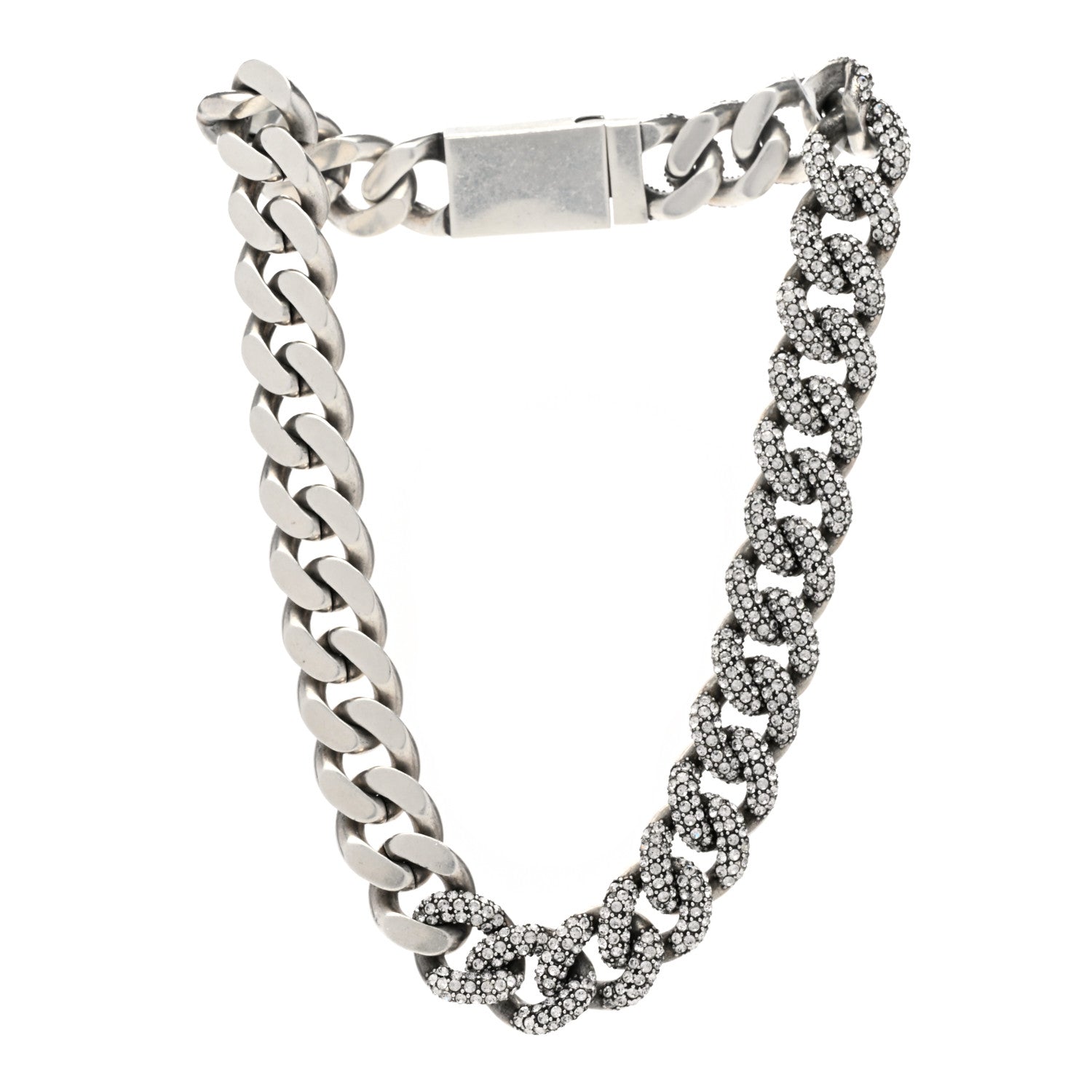 Saint Laurent Crystal Curb Chain Necklace Oxidized Silver 3 of 7
