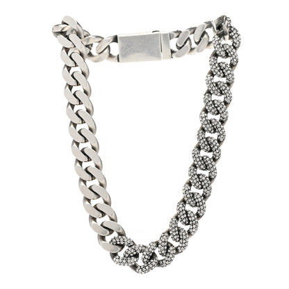 Saint Laurent Crystal Curb Chain Necklace Oxidized Silver 3 of 7