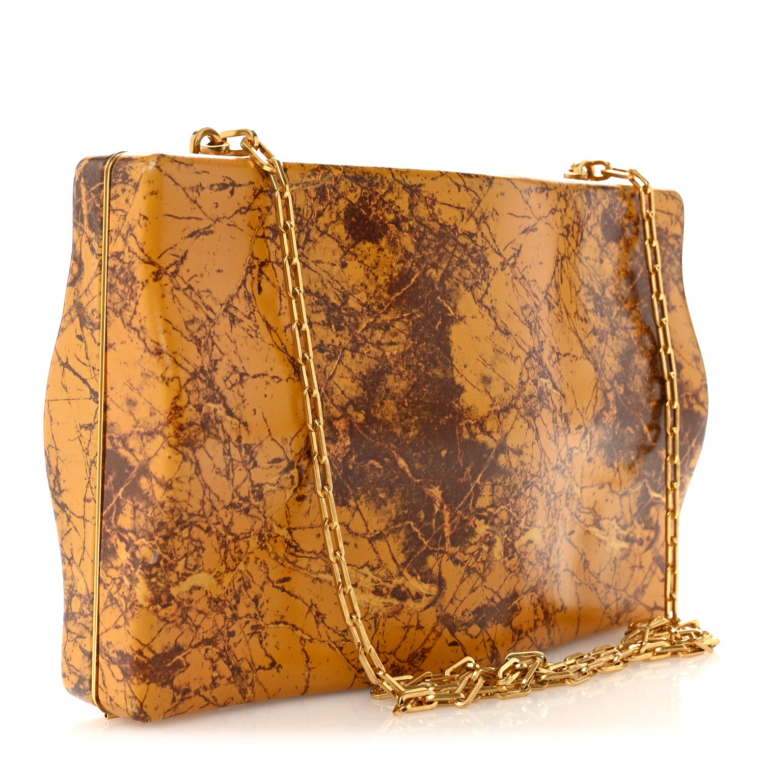 Bottega Veneta Spazzolato Calfskin Chain Clutch Gold Marble 3 of 12