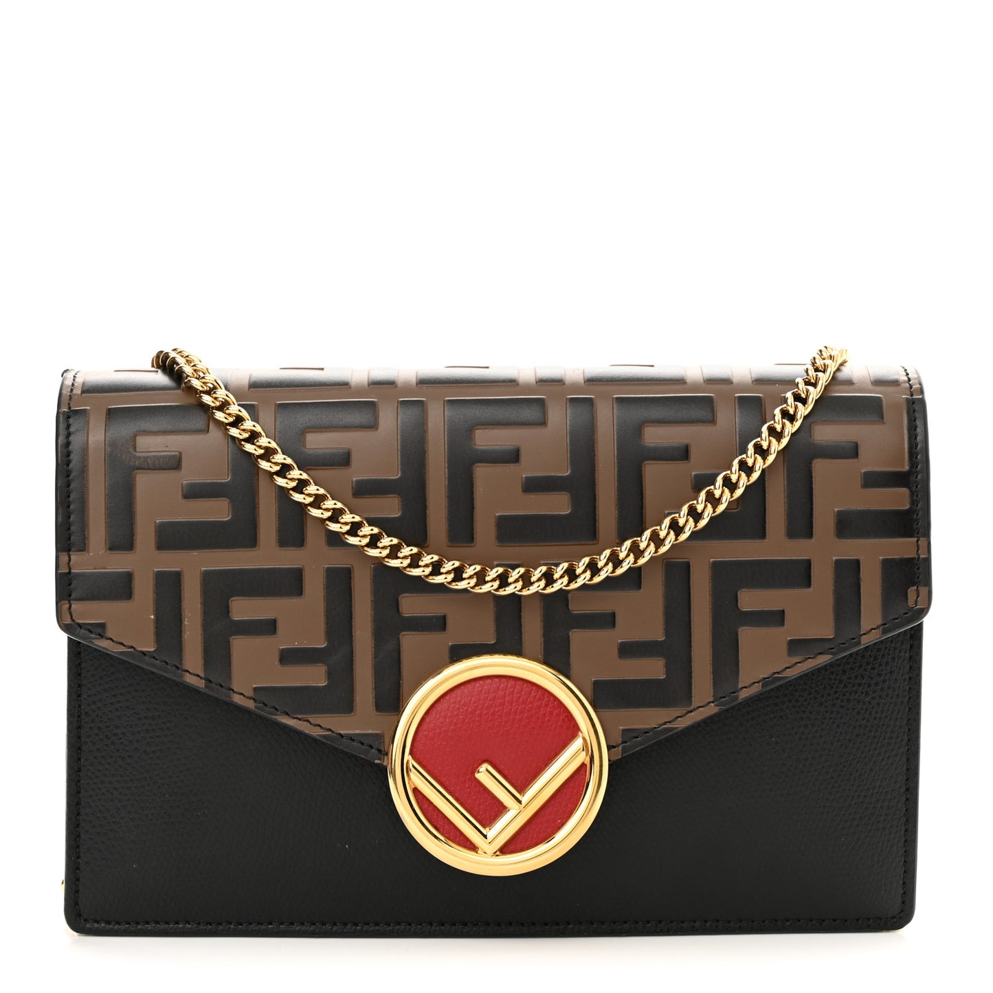Vitello Cruise F is Fendi Bi-Color FF 1974 Embossed Medium Envelope Wallet On Chain Black Maya