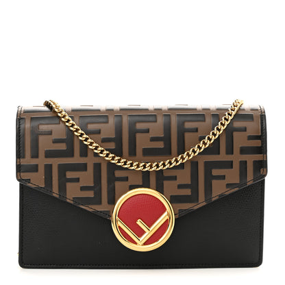 Fendi Vitello Cruise F is Fendi Bi-Color FF 1974 Embossed Medium Envelope Wallet On Chain Black Maya 1 of 10