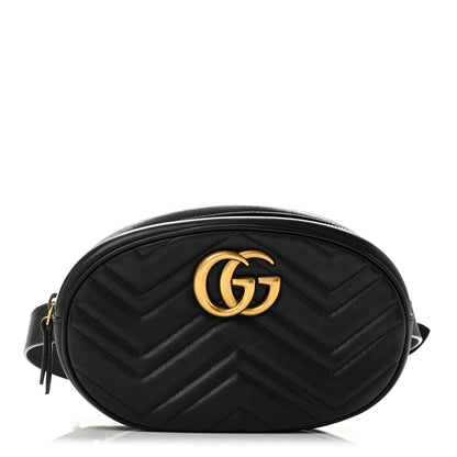 Gucci Calfskin Matelasse GG Marmont Belt Bag 85 34 Black 1 of 13