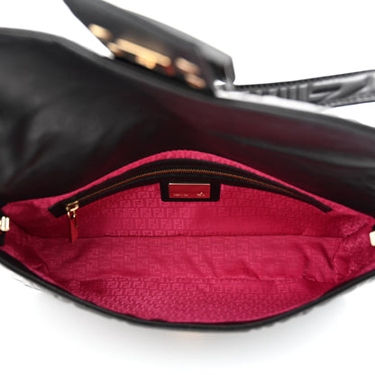 Fendi Nappa Logo Embossed Baguette Black 5 of 10