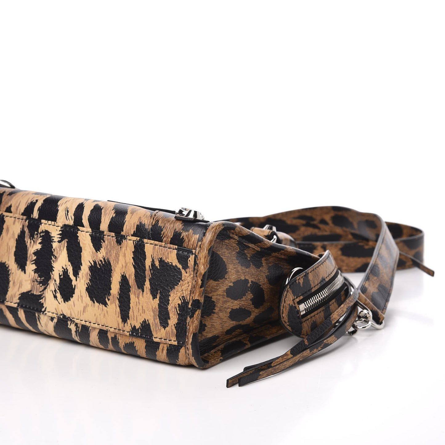 Smooth Calfskin Leopard Print Classic Silver Hardware Mini City Beige