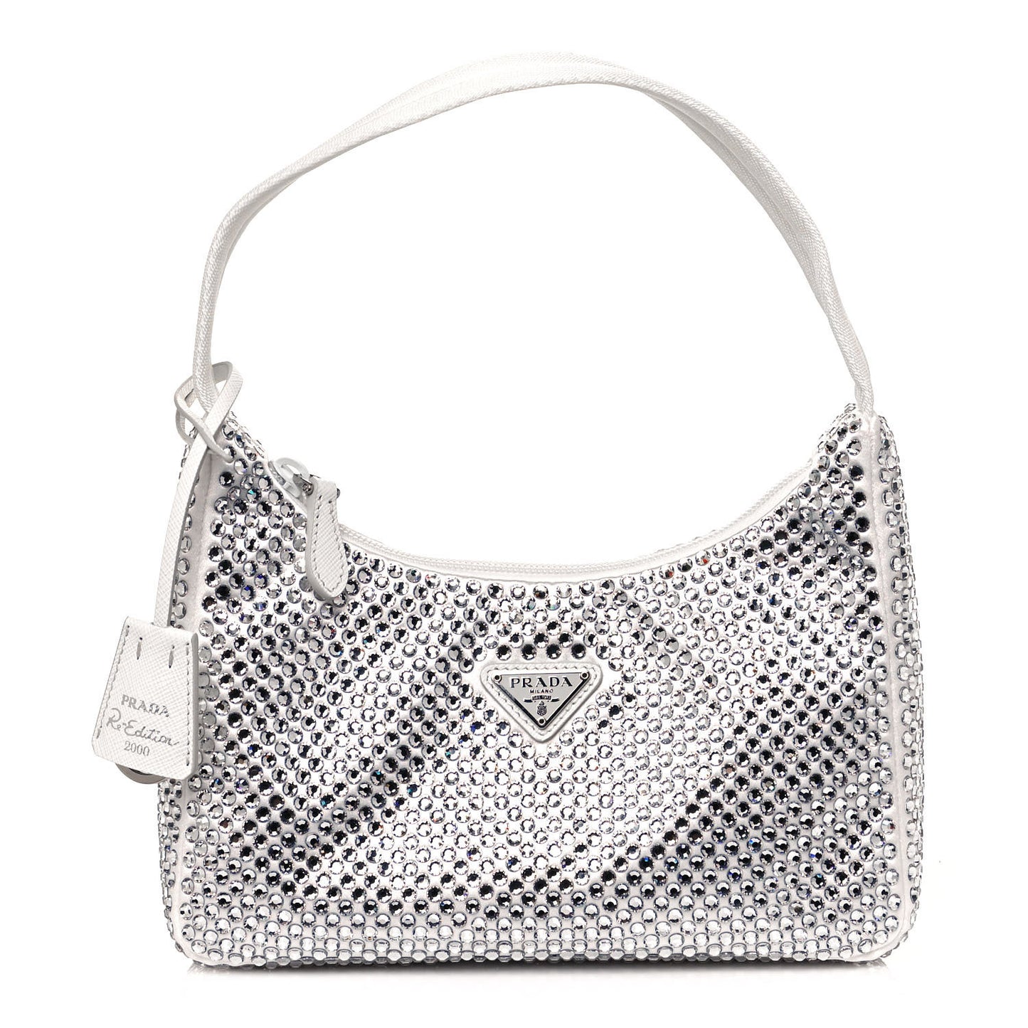 Satin Crystal Mini Re-Edition 2000 Bag White