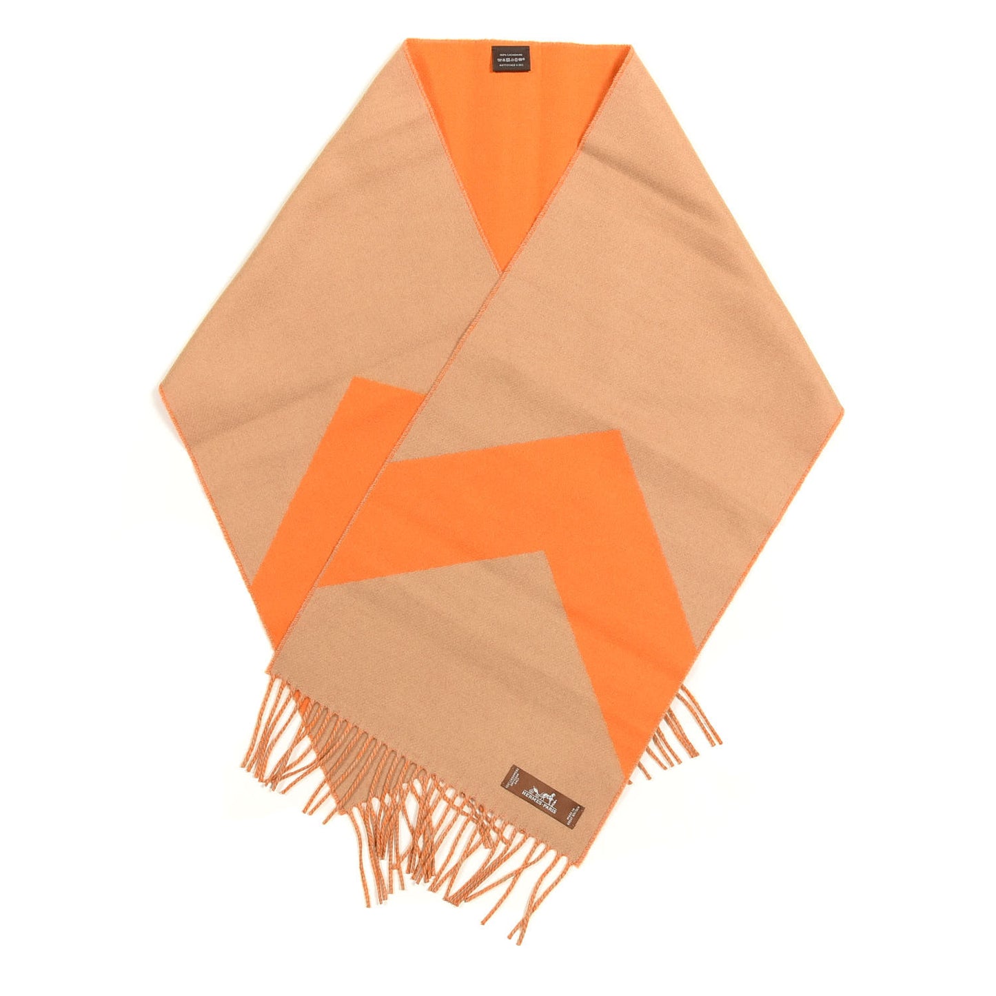Cashmere Casaque Chevron Muffler Camel Mandarine