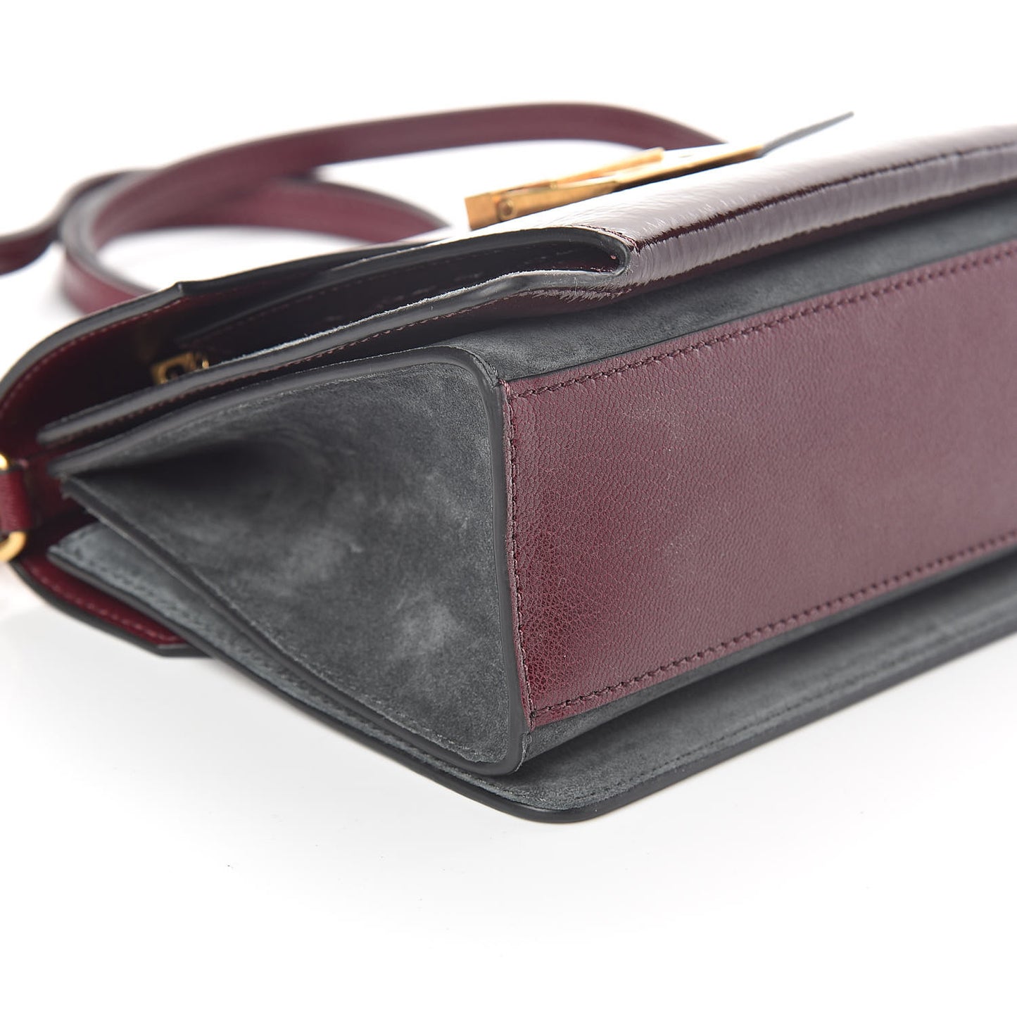 Crinkled Patent Deerskin Suede Small GV3 Shoulder Bag Aubergine Graphite
