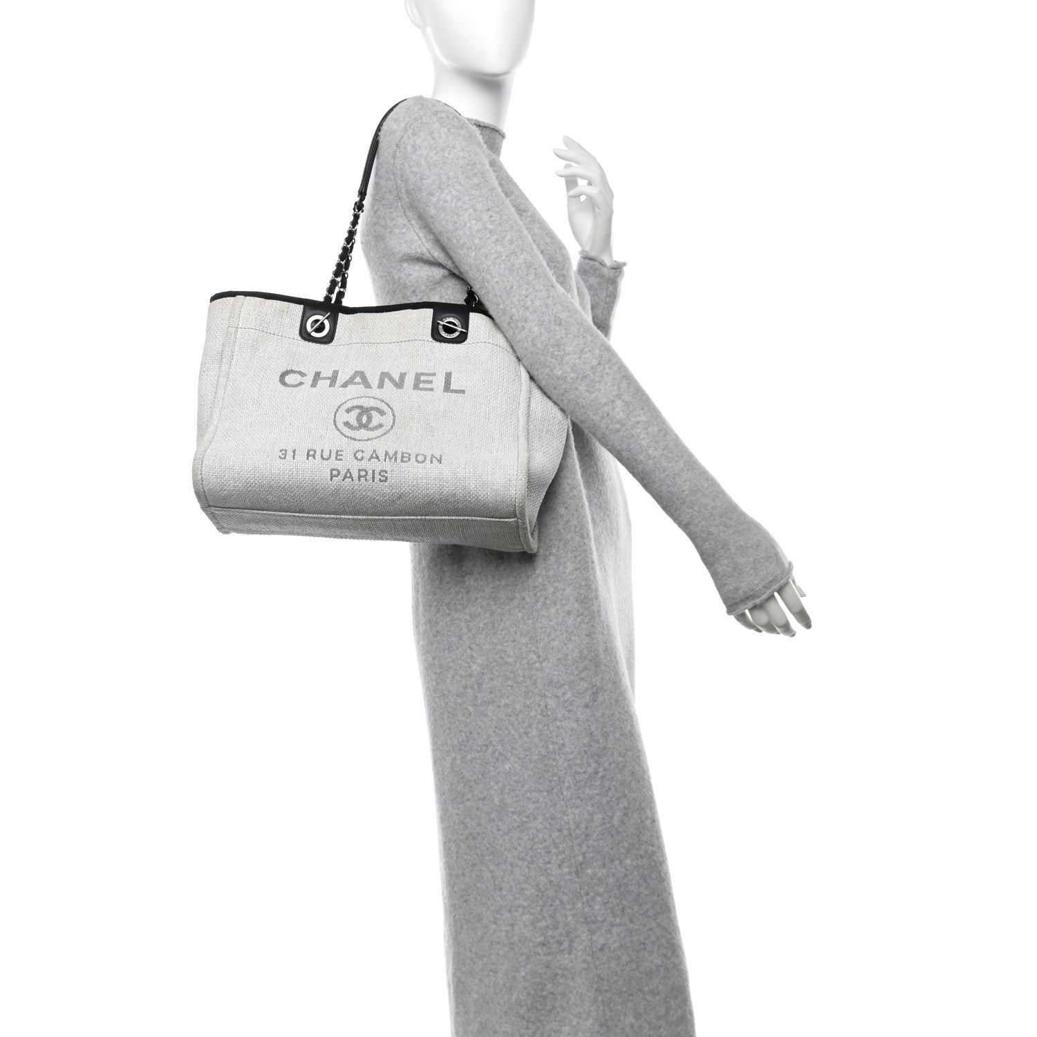 Chanel Woven Straw Raffia Small Deauville Tote Grey 2 of 13