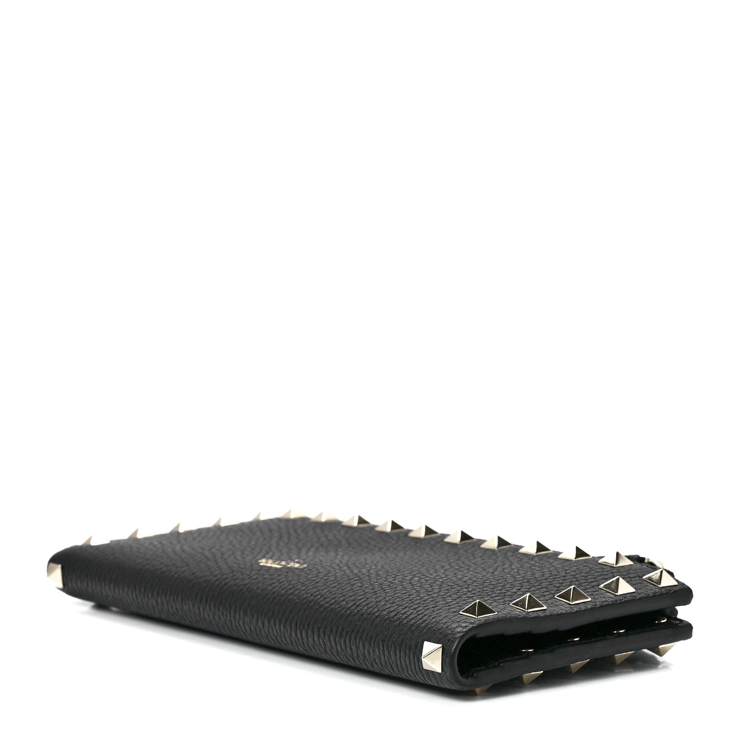 Valentino Garavani Pebbled Calfskin Rockstud Fold Zip Wallet Black 10 of 12