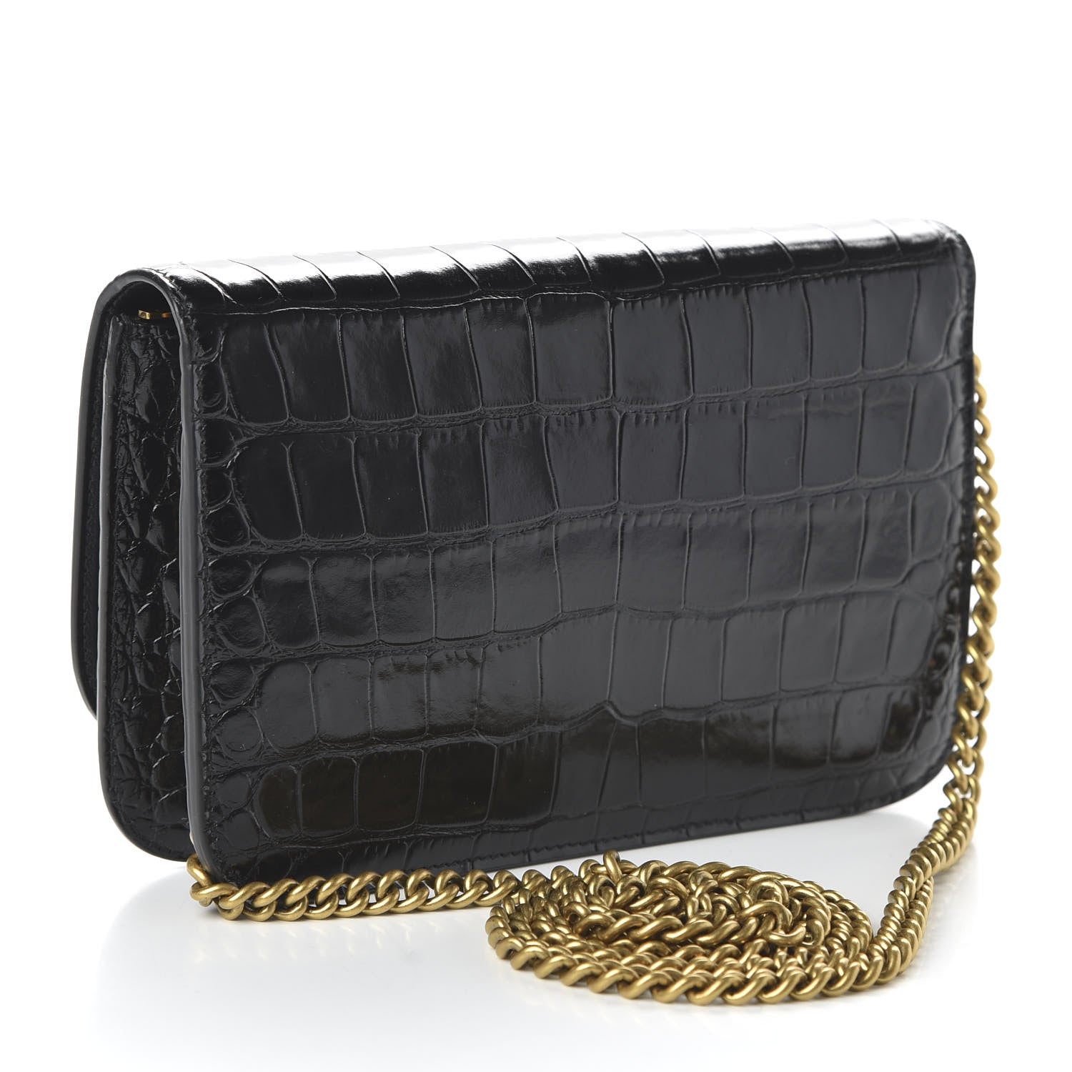 Balenciaga Crocodile Embossed Patent B Wallet On Chain Black 3 of 9