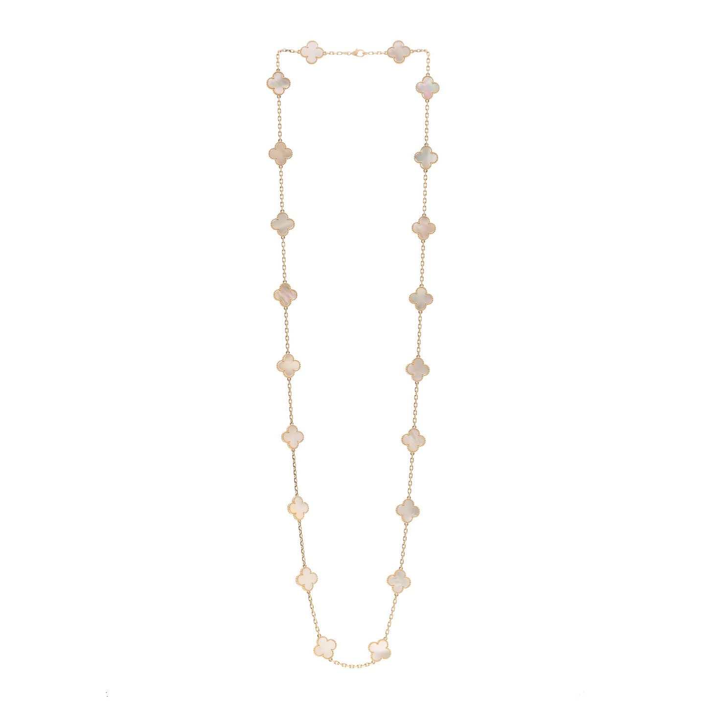 18K Yellow Gold Mother of Pearl 20 Motifs Vintage Alhambra Necklace