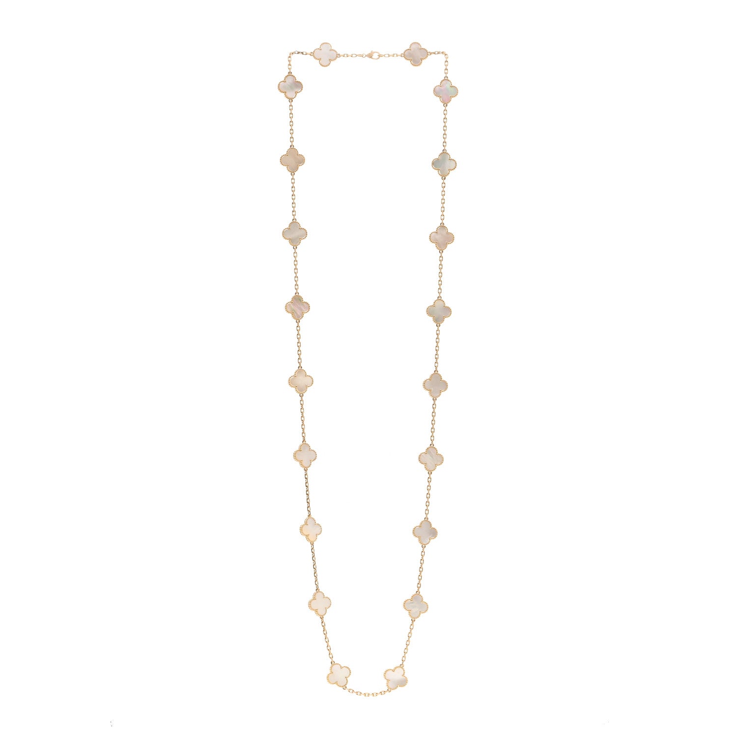 Van Cleef & Arpels 18K Yellow Gold Mother of Pearl 20 Motifs Vintage Alhambra Necklace 3 of 6