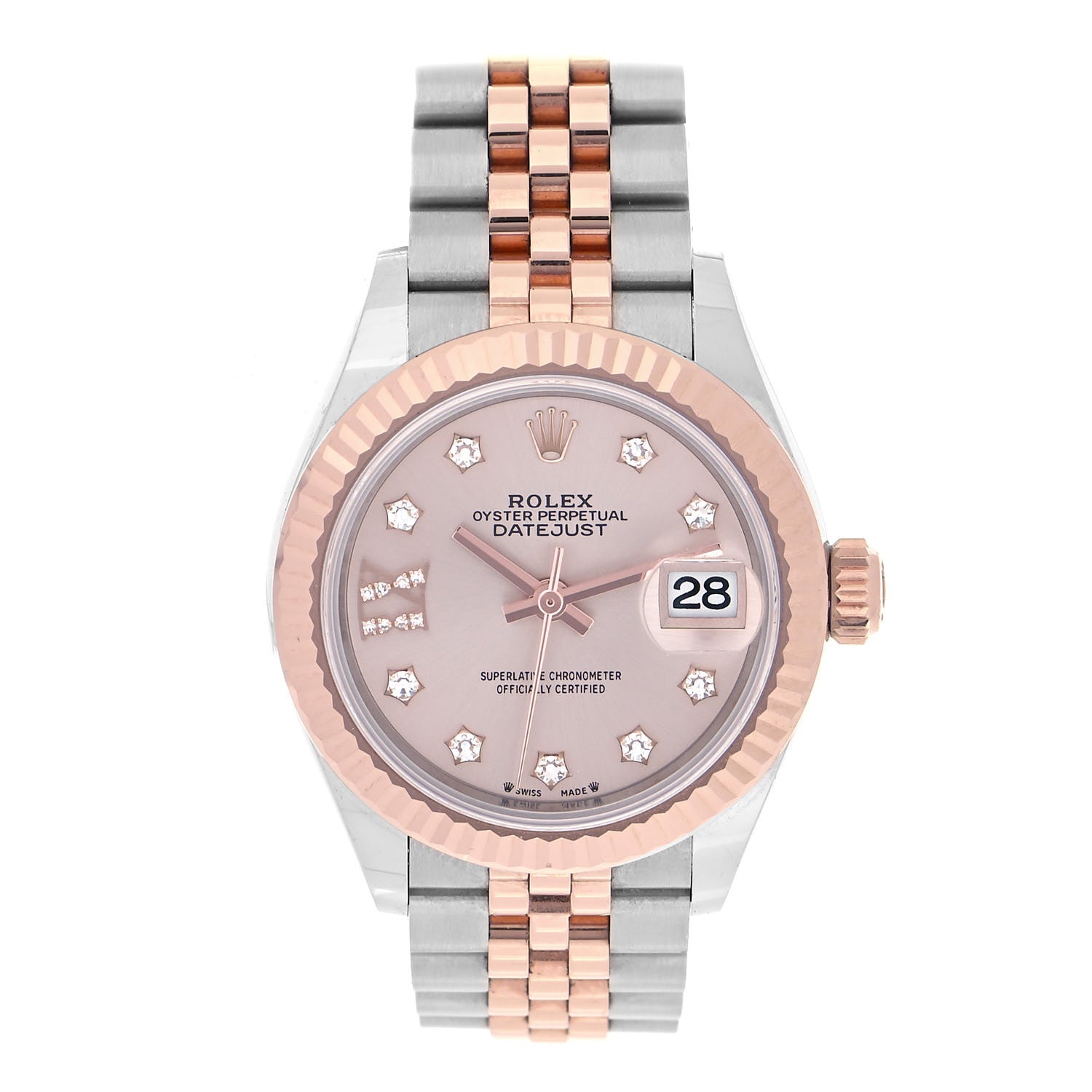 Rolex Stainless Steel 18K Everose Gold Diamond 28mm Oyster Perpetual Datejust Watch Sundust 279171 1 of 5