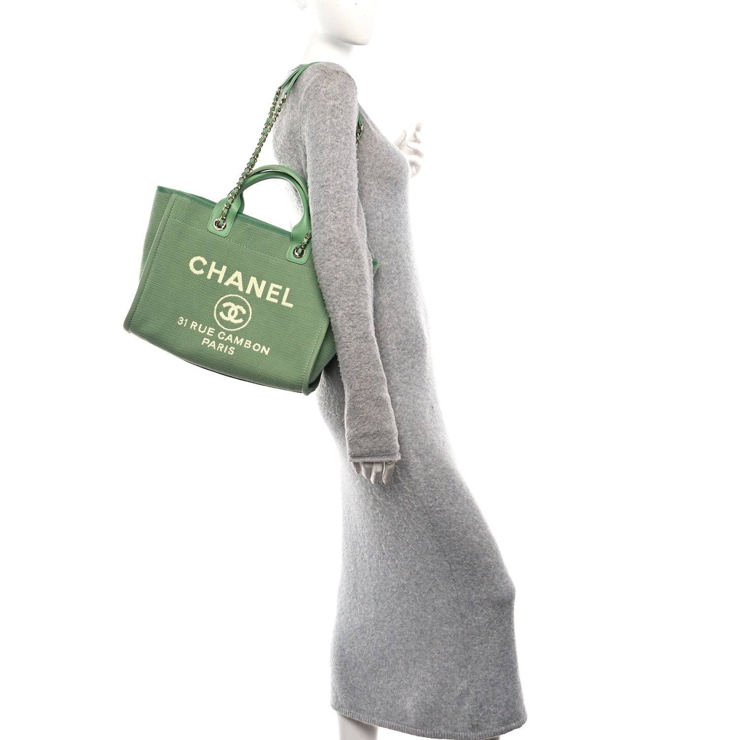 Chanel Mixed Fibers Small Deauville Tote Green 2 of 11