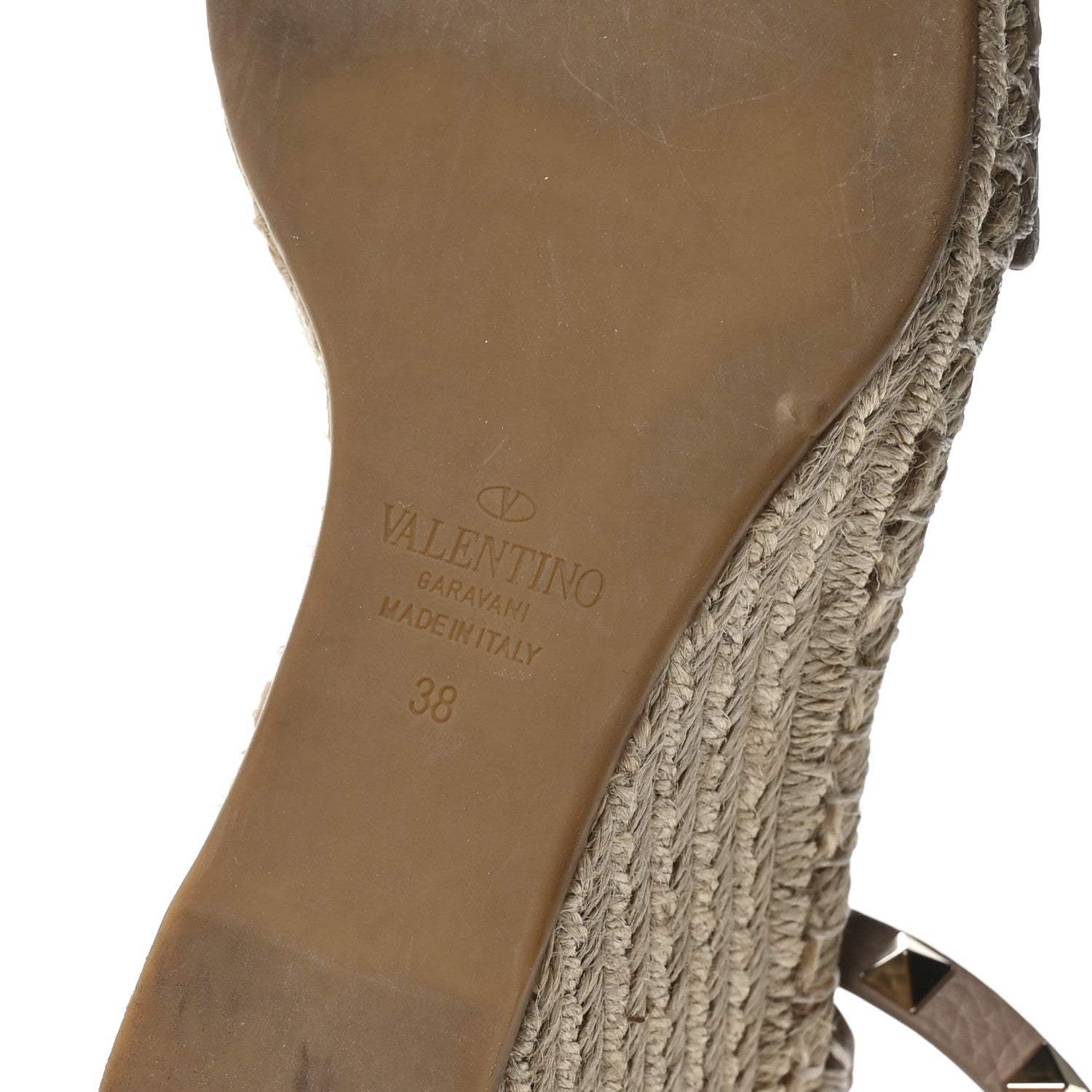 Valentino Garavani Grained Calfskin Rockstud Ankle Strap Espadrille 15/105mm Wedge Sandals 38 Rose Quartz Natural 13 of 16