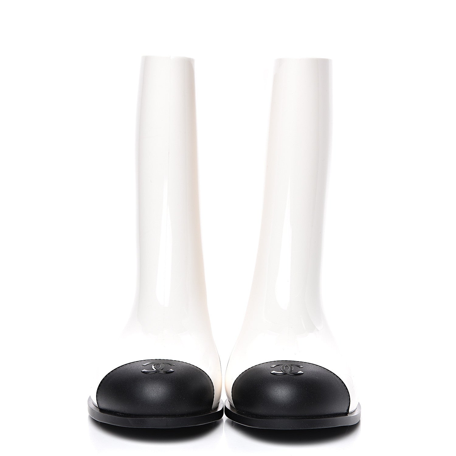 Chanel Rubber Rain Boots 40 Ivory Black 2 of 8