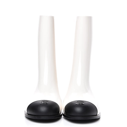 Chanel Rubber Rain Boots 40 Ivory Black 2 of 8