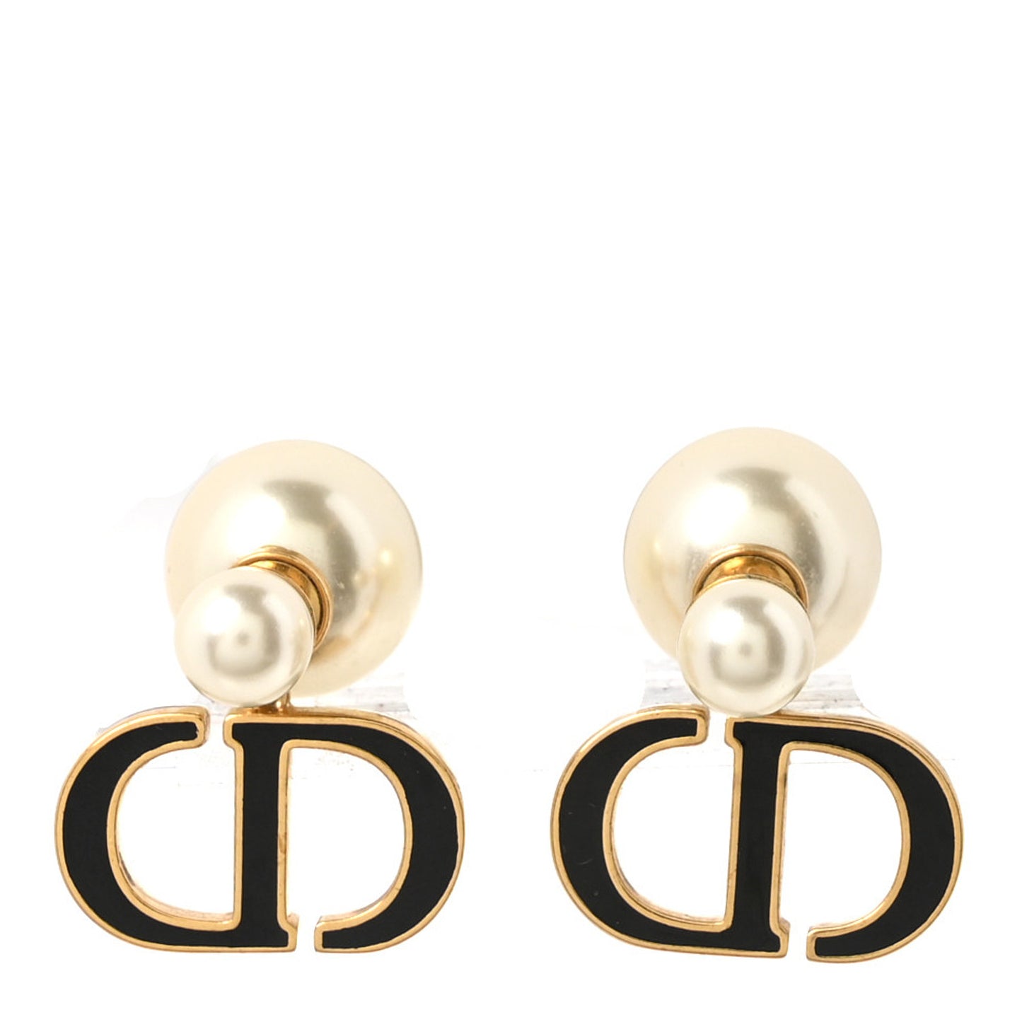 Pearl Enamel Tribal CD Drop Earrings Gold Black White
