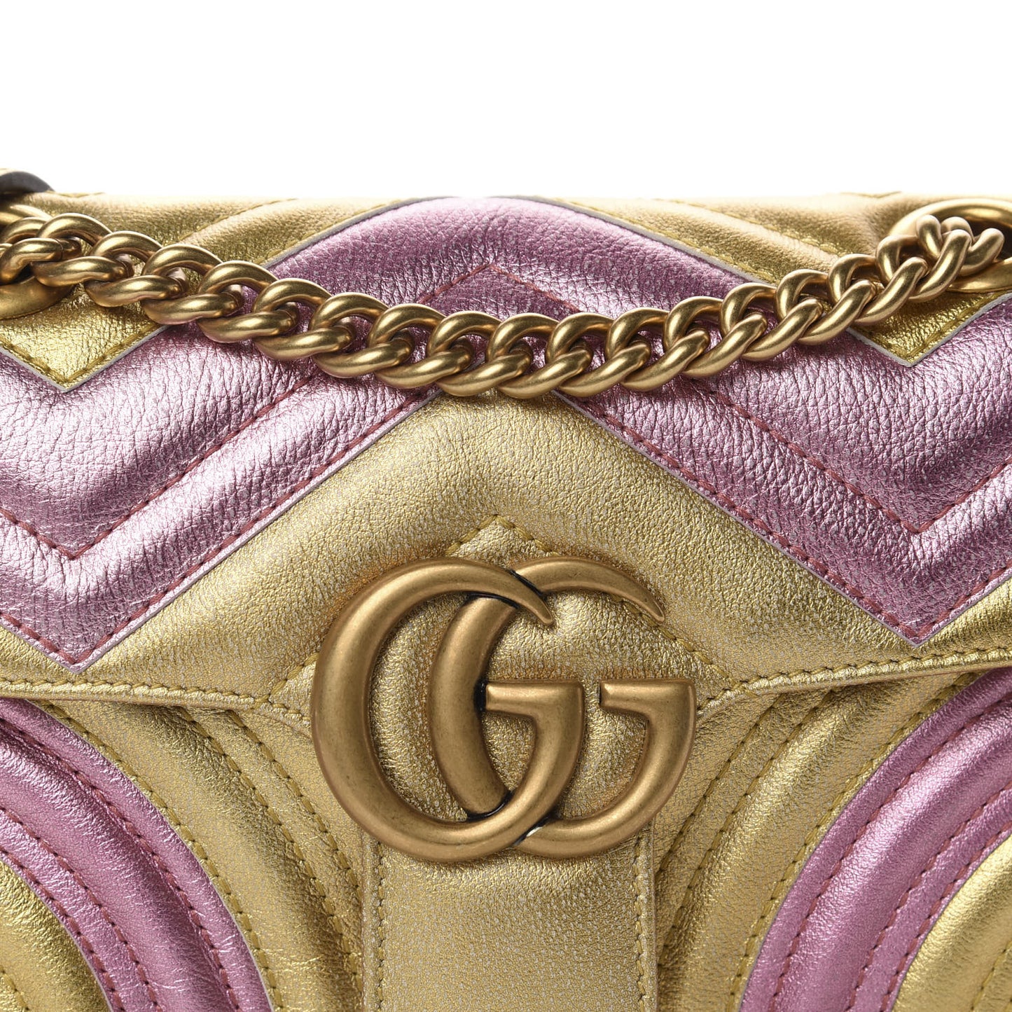 Metallic Calfskin Matelasse Mini GG Marmont Shoulder Bag Gold Pink