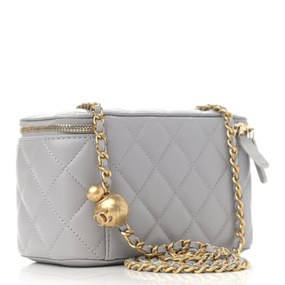 Chanel Lambskin Quilted Small Pearl Crush Vanity Case With Chain Grey 3 of 12