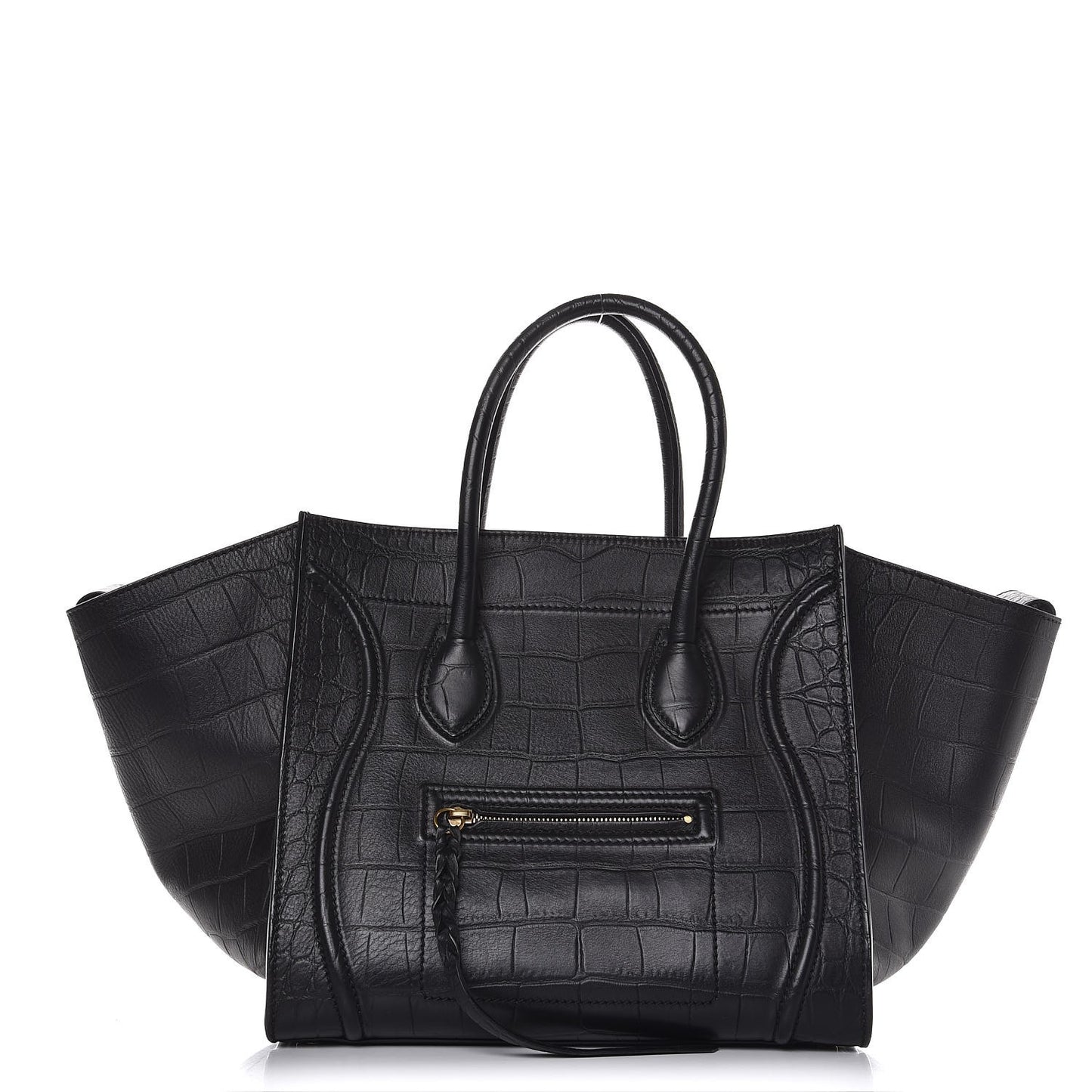 Crocodile Embossed Calfskin Medium Phantom Luggage Black