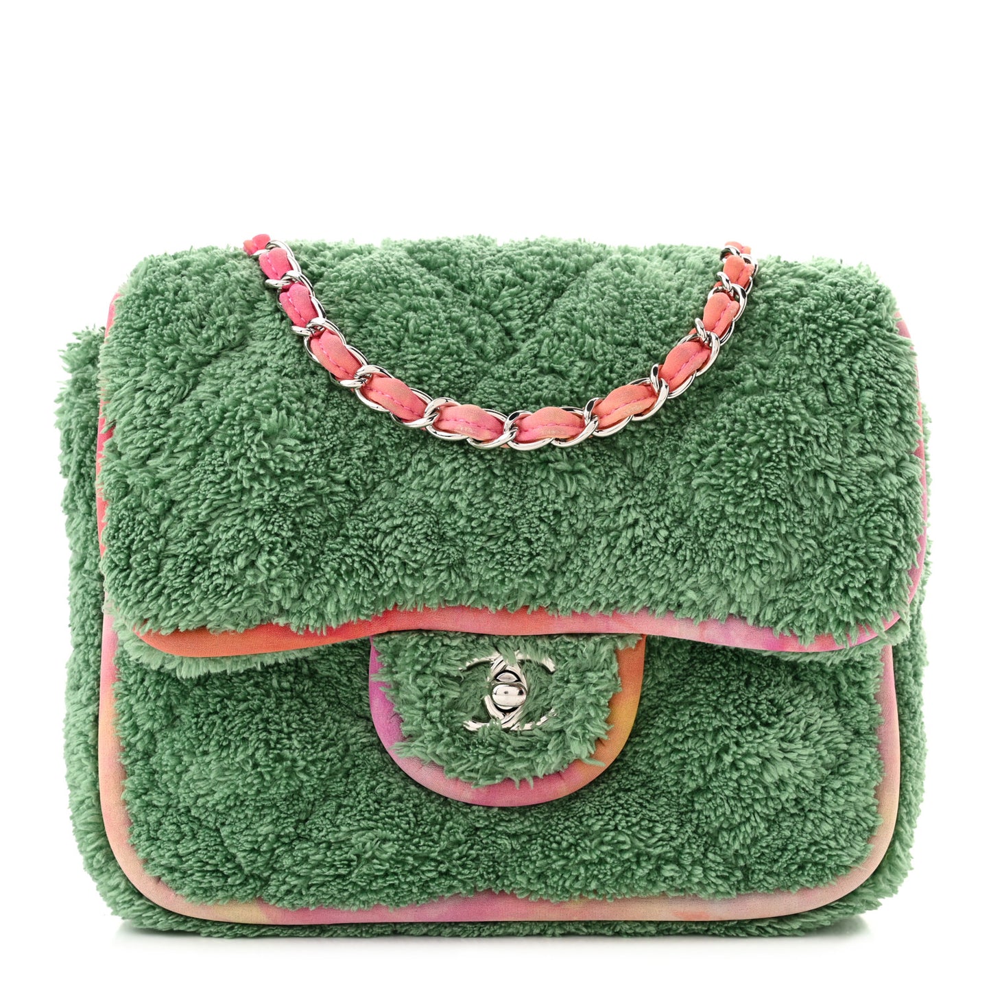 Terry Cloth Quilted Small Flap Bag Green Pink