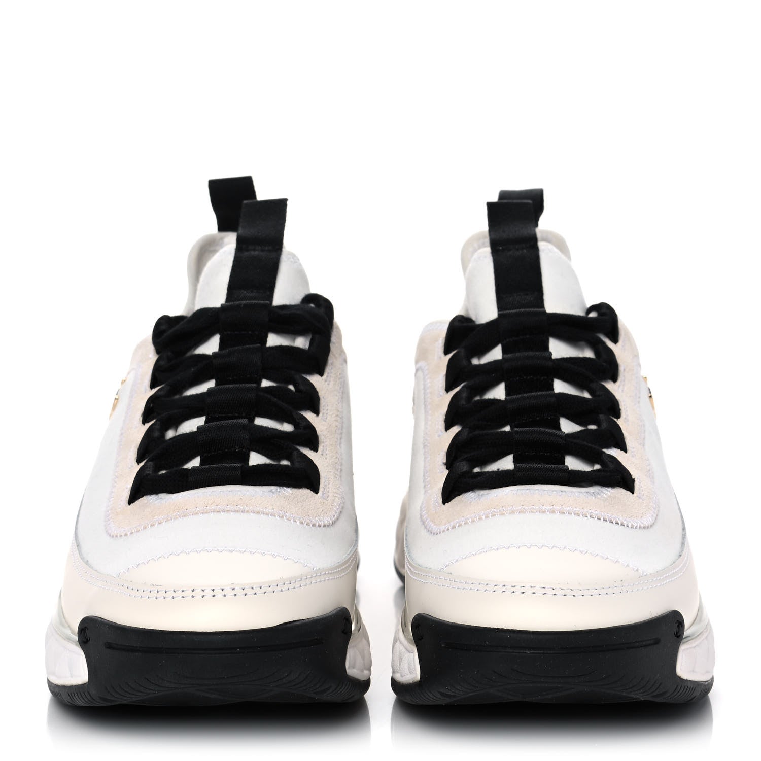 Chanel Velvet Calfskin Mixed Fibers CC Sneakers 38.5 Ivory Black 2 of 9