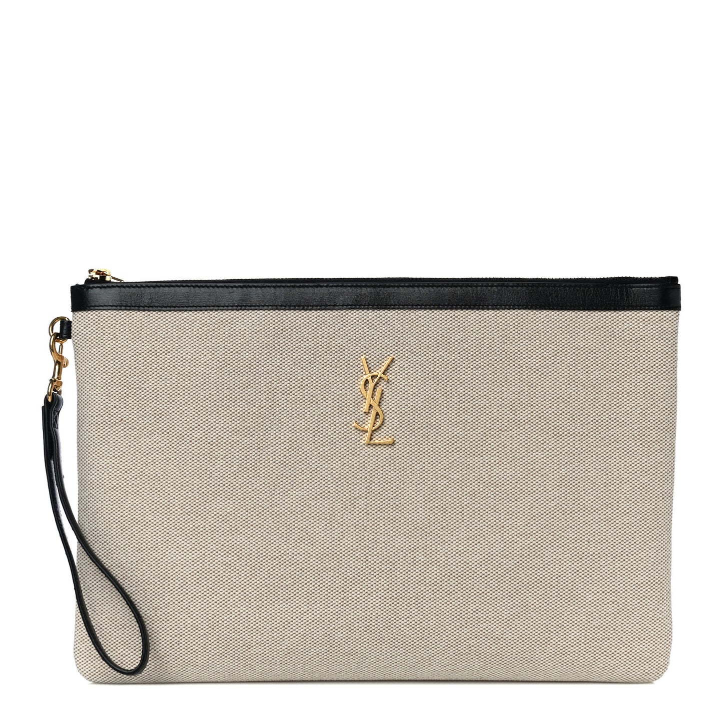 Canvas Monogram Zipped Pouch Beige Black