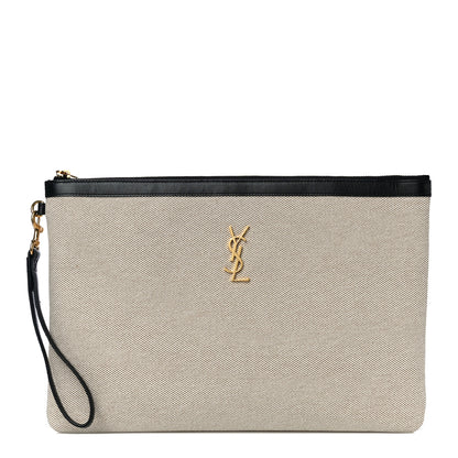 Saint Laurent Canvas Monogram Zipped Pouch Beige Black 1 of 9
