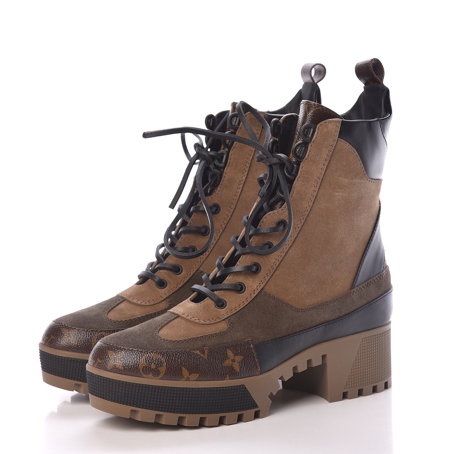 Suede Calfskin Monogram Laureate Platform Desert Boots 41 Taupe