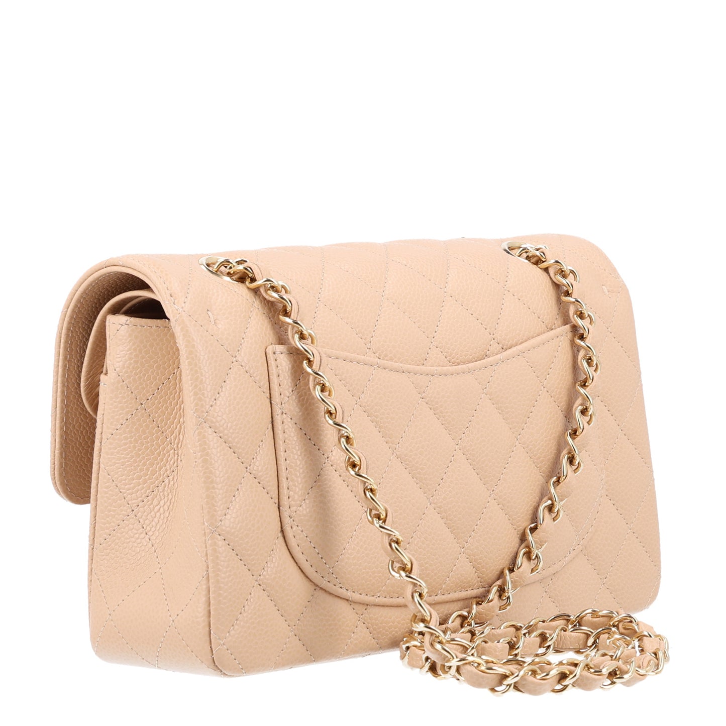 Caviar Quilted Small Double Flap Beige
