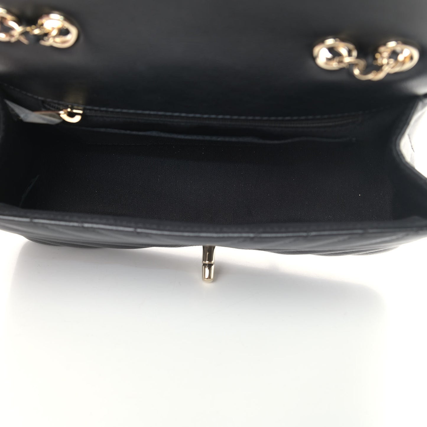 Calfskin Chevron Quilted Mini Statement Flap Black