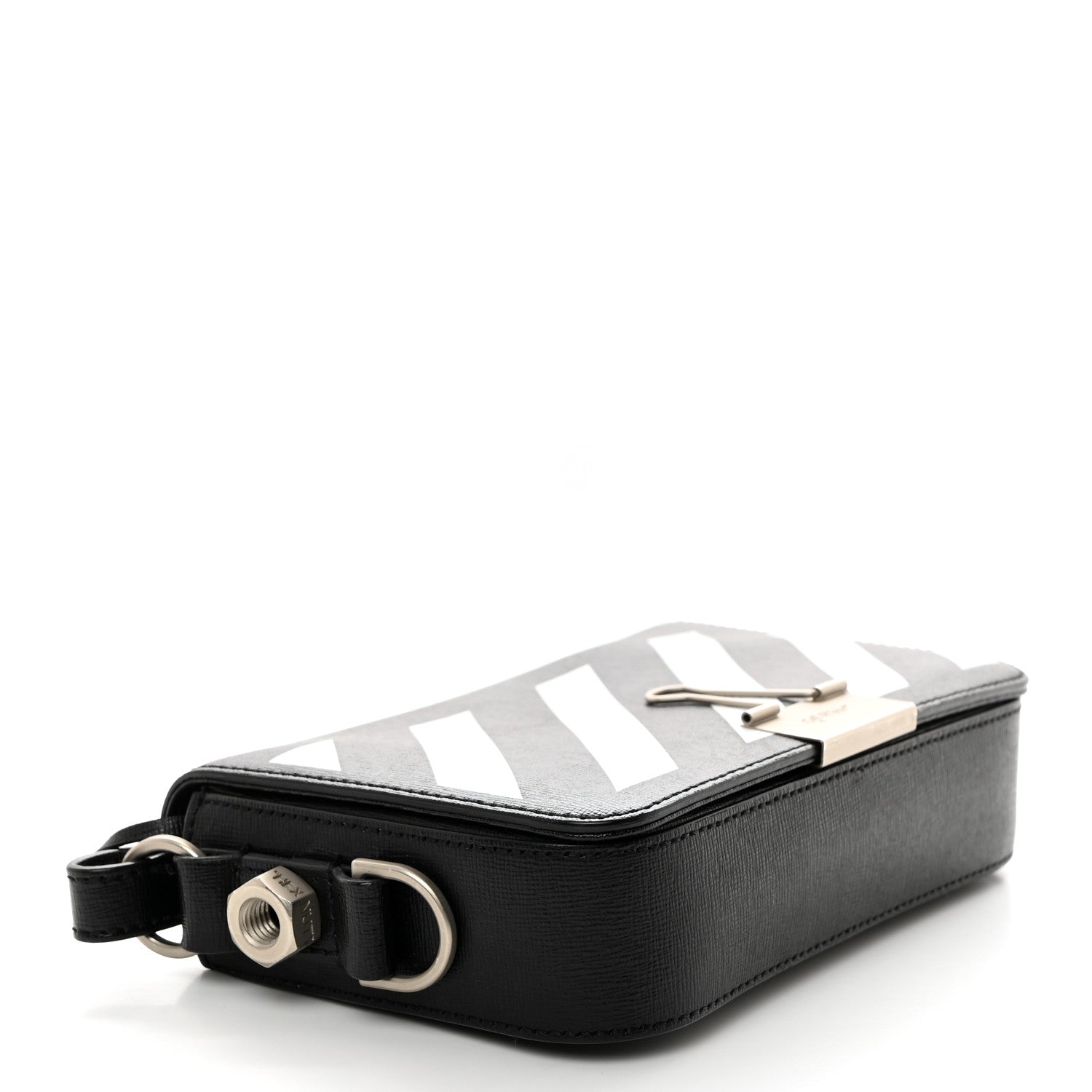 Off-White Saffiano Striped Mini Diag Binder Clip Bag Black White 2 of 11