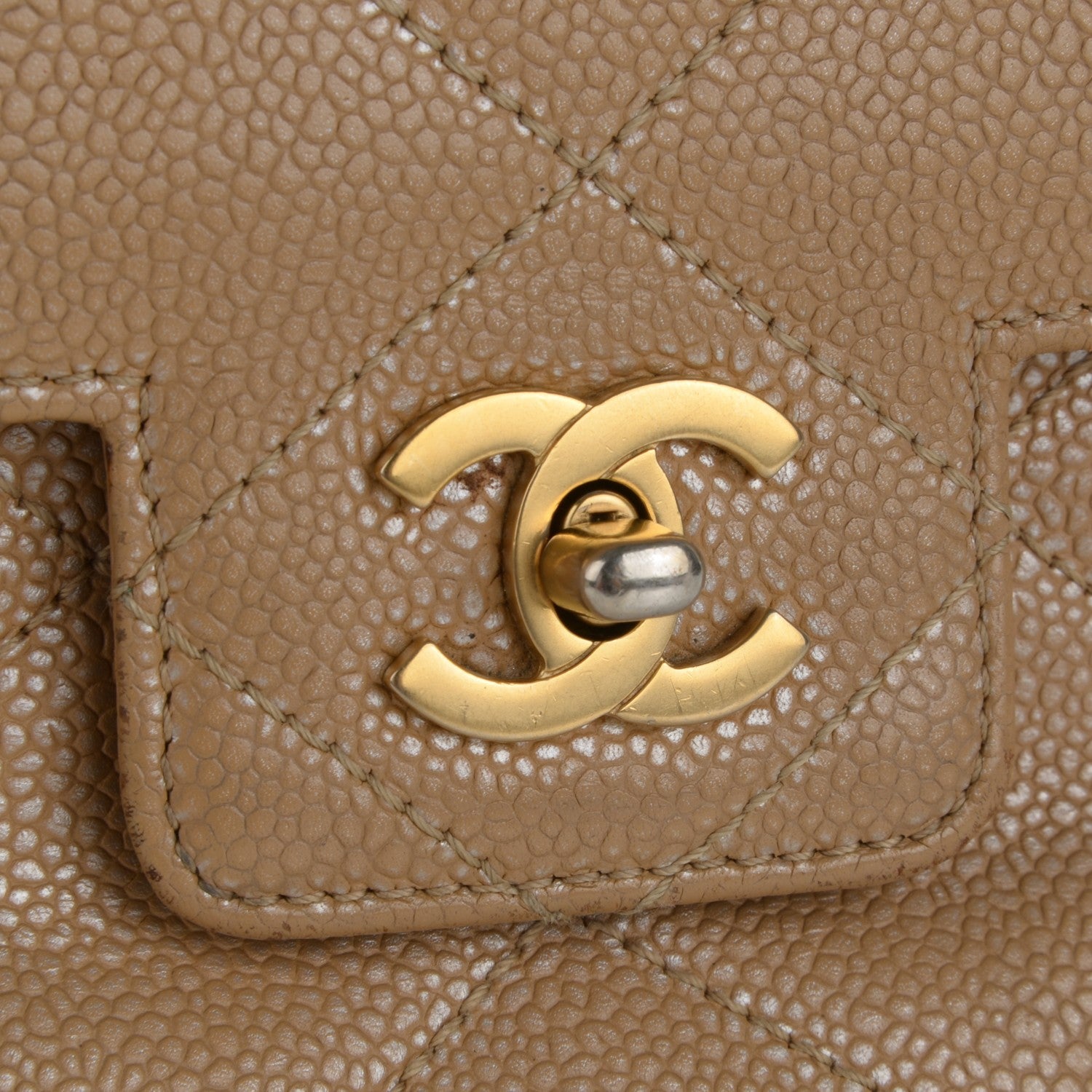 Chanel Metallic Caviar Quilted Medium Single Flap Beige 9 of 9