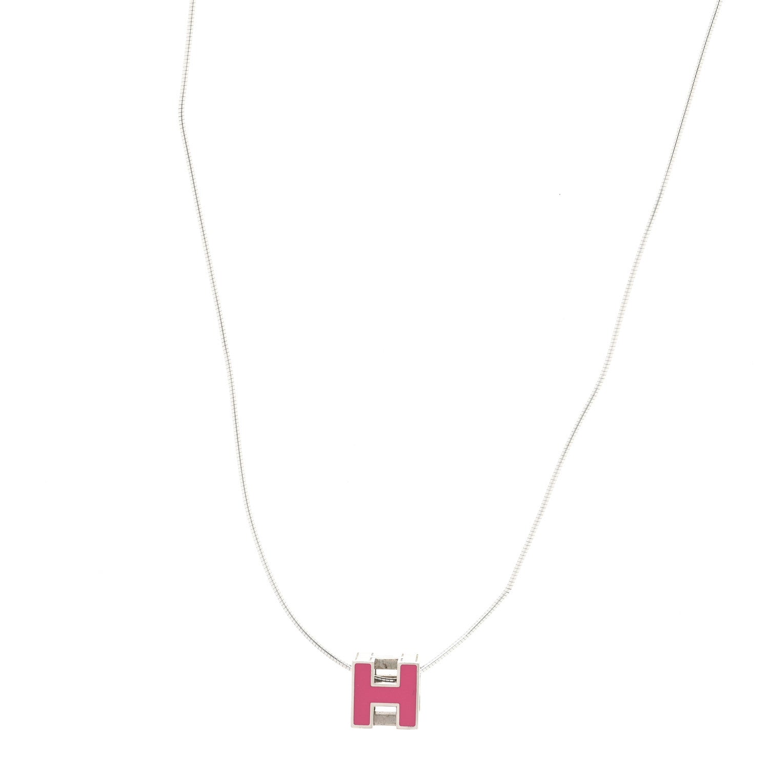 Hermes Lacquered Palladium Cage d'H Pendant Necklace Rose Indien 1 of 3