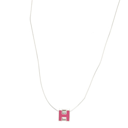 Hermes Lacquered Palladium Cage d'H Pendant Necklace Rose Indien 1 of 3