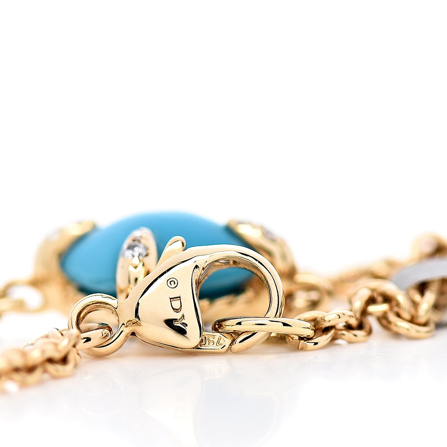 18K Yellow Gold Diamond Turquoise 8mm Chatelaine Bracelet