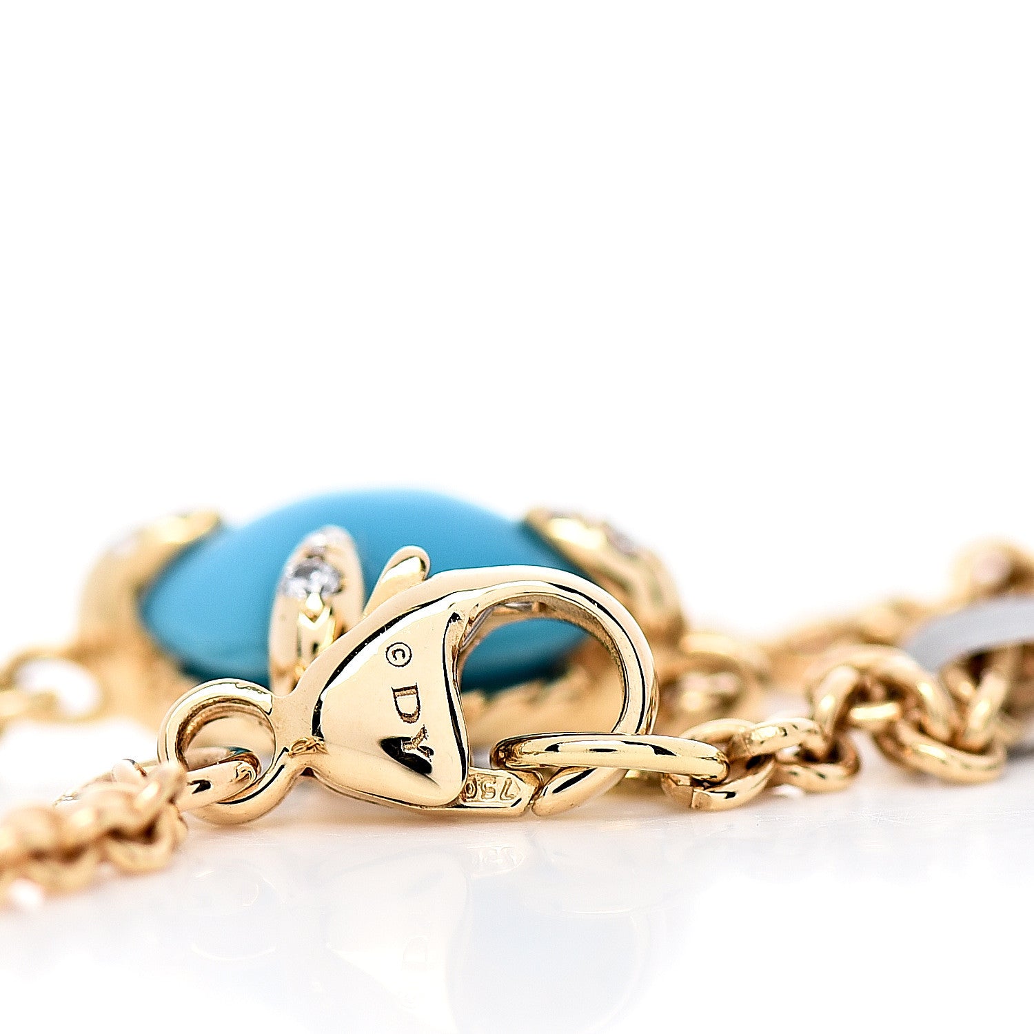David Yurman 18K Yellow Gold Diamond Turquoise 8mm Chatelaine Bracelet 4 of 5