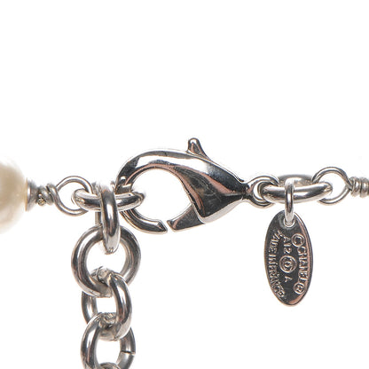 Chanel Crystal Pearl CC Long Necklace Silver 5 of 6