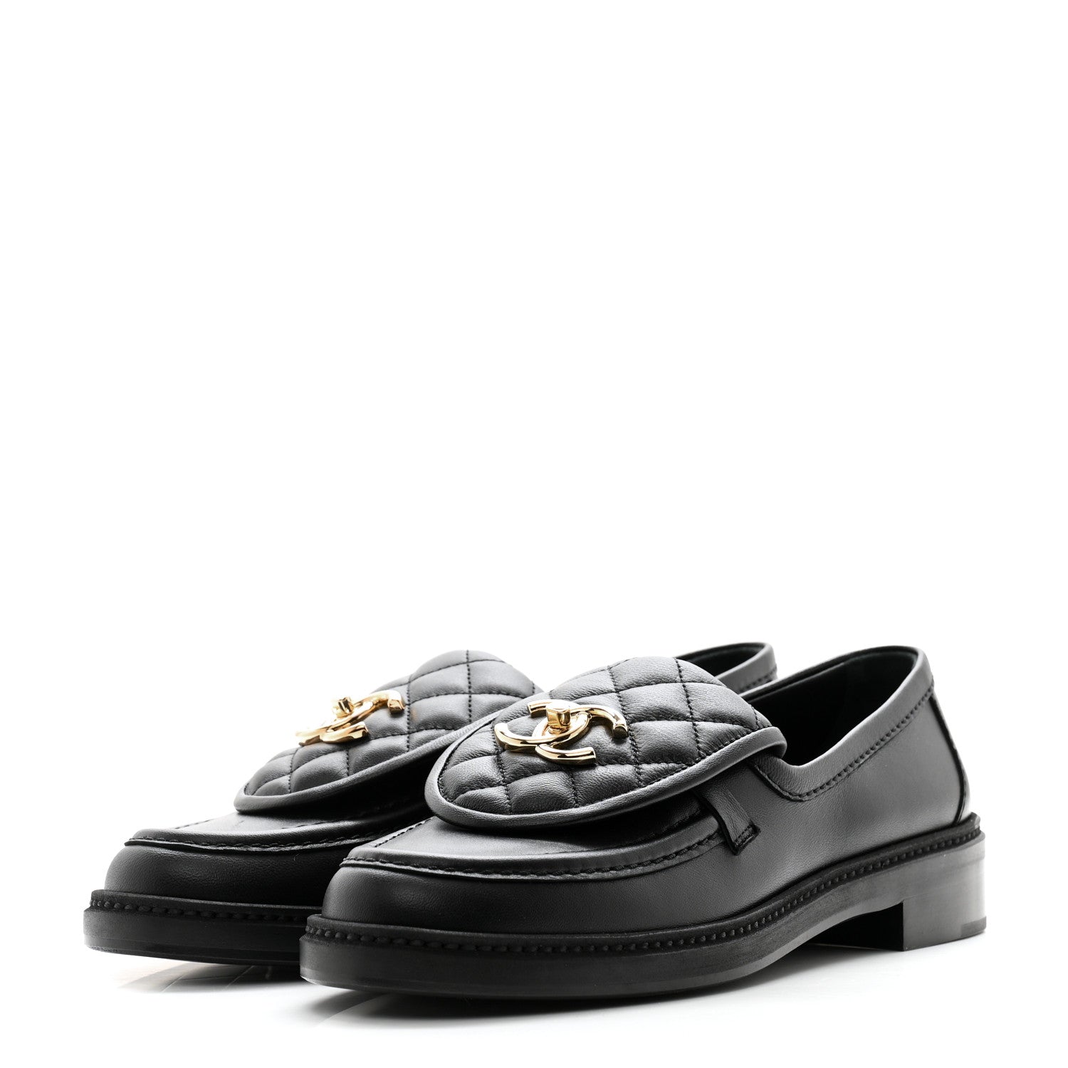 Chanel Lambskin Quilted CC Turnlock Loafers 37 Black 3 of 10