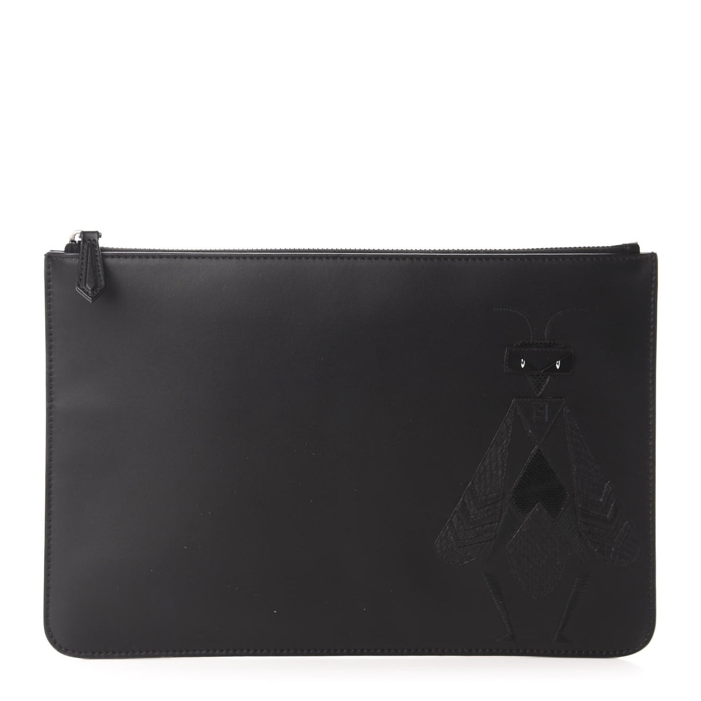 Calfskin Embroidered Bug Pouch Black
