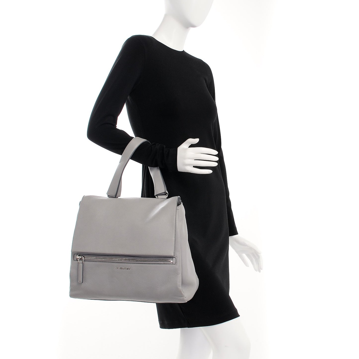 Grained Calfskin Medium Pandora Pure Flap Bag Pearl Grey