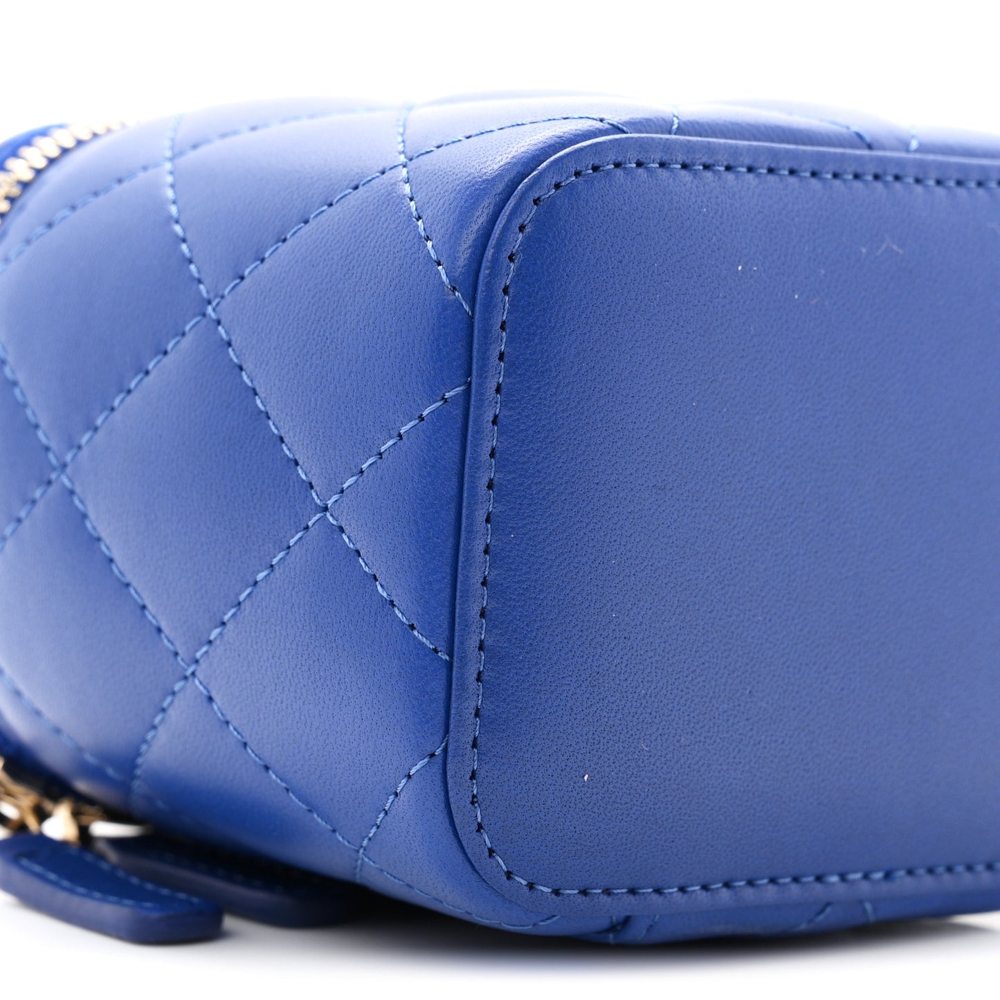 Lambskin Quilted Top Handle Mini Vanity Case With Chain Blue