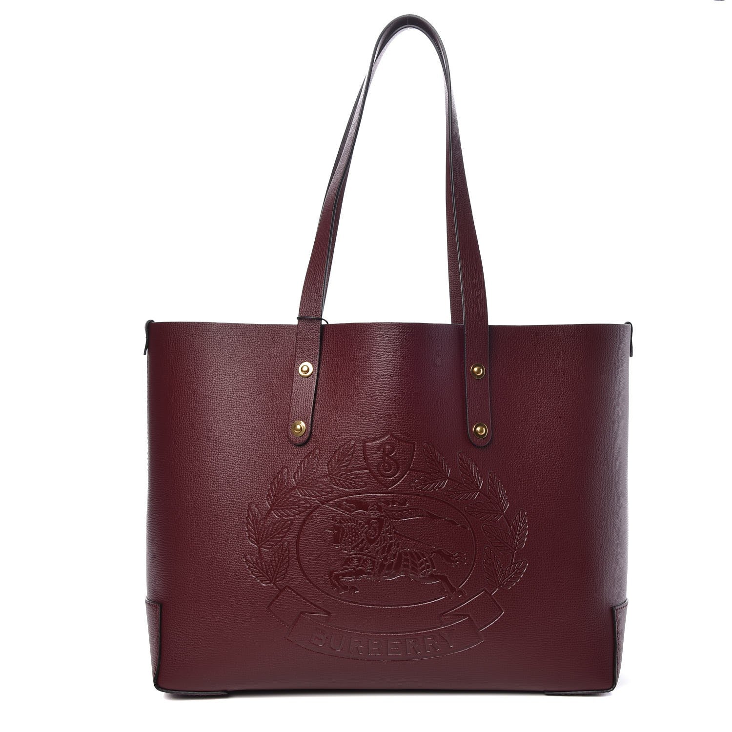 Burberry Calfskin Crest Embossed Small Tote Burgundy 1 of 8